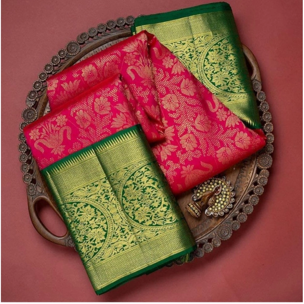 Generic Women's Soft Litchi Silk Jacquard Work Saree With Unstitched Blouse 5.5Mtr (Red) Generic Women's Soft Litchi Silk Jacquard Work Saree With Unstitched Blouse 5.5Mtr (Red)