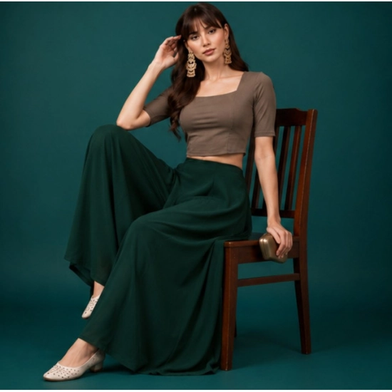 Generic Women's Georgette Solid Mid-Rise Wide Leg Flared Palazzo Pants with Elastic Waist (Green) Generic Women's Georgette Solid Mid-Rise Wide Leg Flared Palazzo Pants with Elastic Waist (Green)