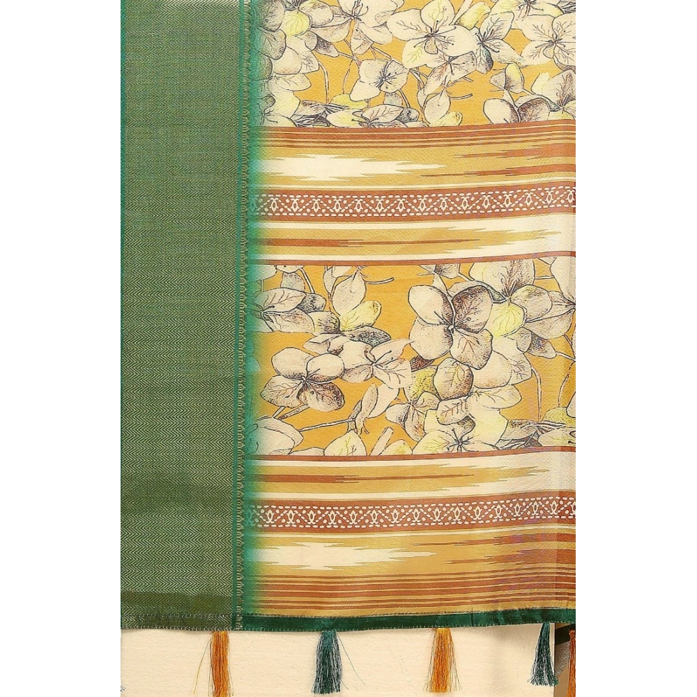 Generic Women's Cotton Silk Floral Printed Saree With Unstitched Blouse 5.5Mtr (Mustard)