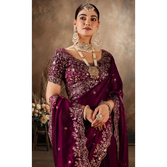 Generic Women's Silk Embroidered Saree With Unstitched Blouse 5.5Mtr (Wine) Generic Women's Silk Embroidered Saree With Unstitched Blouse 5.5Mtr (Wine)