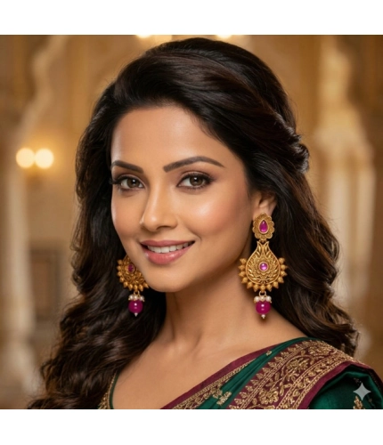 Generic Women's Zinc Alloy Gold Plated Chandbali Earrings (Multicolor)