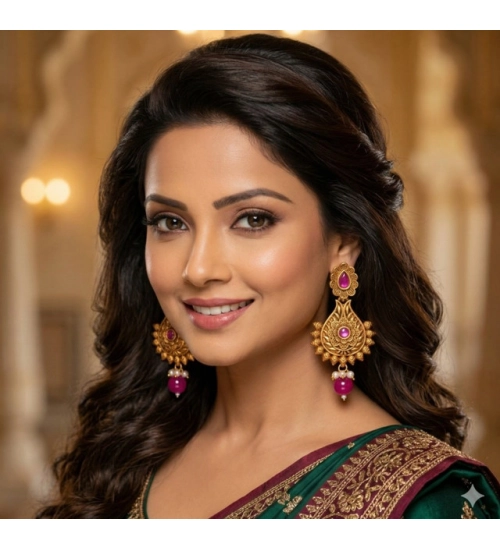 Generic Women's Zinc Alloy Gold Plated Chandbali Earrings (Multicolor)