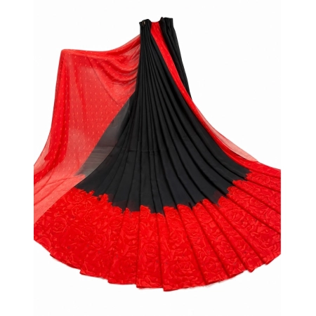 Generic Women's Georgette Printed Saree With Unstitched Blouse 5.5Mtr (Black-Red) Generic Women's Georgette Printed Saree With Unstitched Blouse 5.5Mtr (Black-Red)