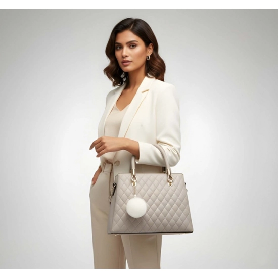 Women's PU Leather Solid Shoulder Zipper Handbag (Grey)