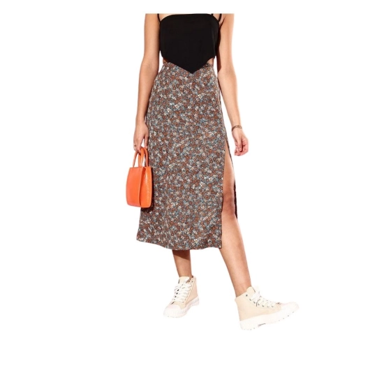 Generic Women's Polyester Floral Side Zip Skirt (Grey - Coral) Generic Women's Polyester Floral Side Zip Skirt (Grey - Coral)