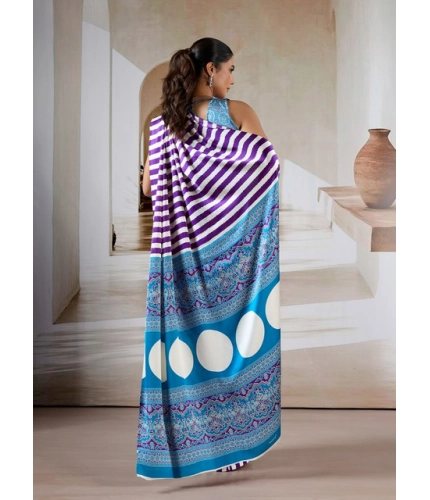 Generic Women's Satin Crepe Printed Saree With Unstitched Blouse 5.5Mtr (Purple)