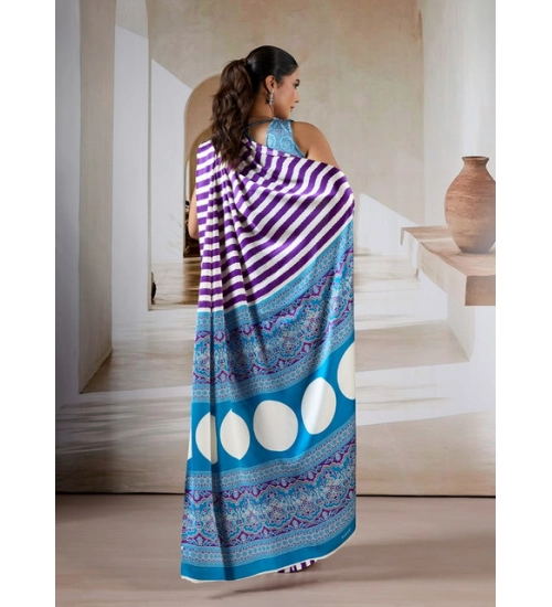 Generic Women's Satin Crepe Printed Saree With Unstitched Blouse 5.5Mtr (Purple)