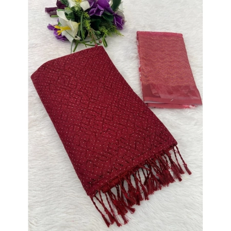 Generic Women's Chiffon Zigzag lines Saree With Unstitched Blouse 5.5Mtr (Maroon)