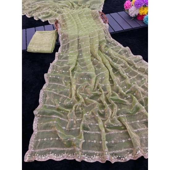 Generic Women's Slik Embellished Saree With Unstitched Blouse 5.5Mtr (Green)