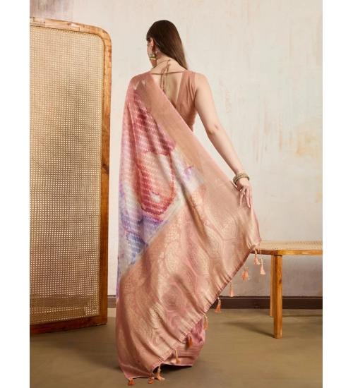 Generic Women's Viscose Printed Saree With Unstitched Blouse 5.5Mtr (Peach)