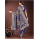 Generic Women's Silk Printed Saree With Unstitched Blouse 5.5Mtr (Navy Blue)