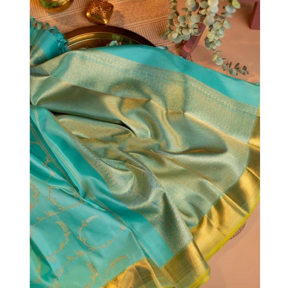 Generic Women's Soft Litchi Silk Jacquard Work Saree With Unstitched Blouse 5.5Mtr (Sky Blue) Generic Women's Soft Litchi Silk Jacquard Work Saree With Unstitched Blouse 5.5Mtr (Sky Blue)