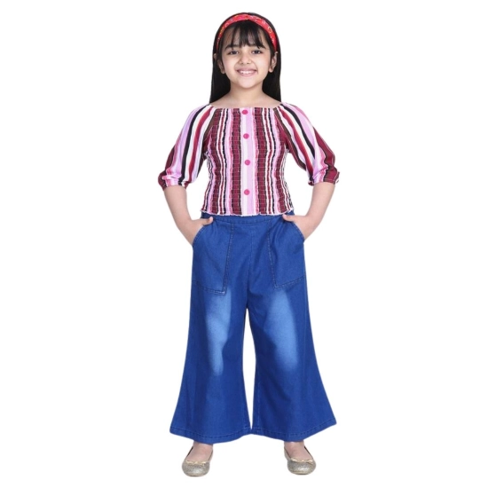 Generic Girl's Rayon Solid Bell Sleeve Top with Culottes (Purple-Blue) Generic Girl's Rayon Solid Bell Sleeve Top with Culottes (Purple-Blue)
