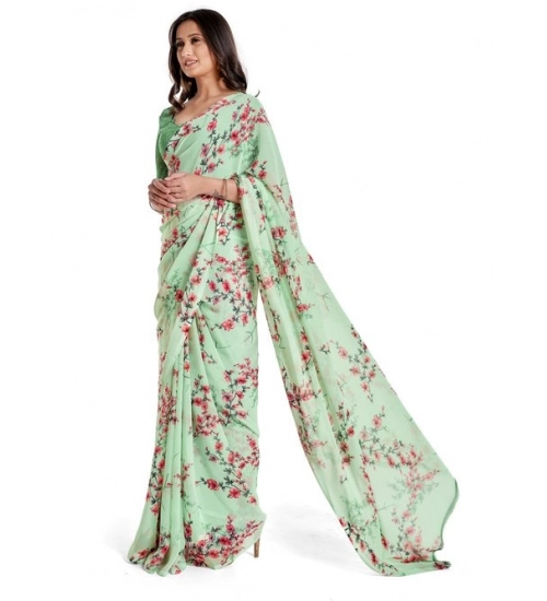 Generic Women's Georgette Printed Saree With Unstitched Blouse 5.5Mtr (Light Green)