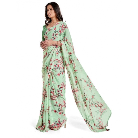 Generic Women's Georgette Printed Saree With Unstitched Blouse 5.5Mtr (Light Green)
