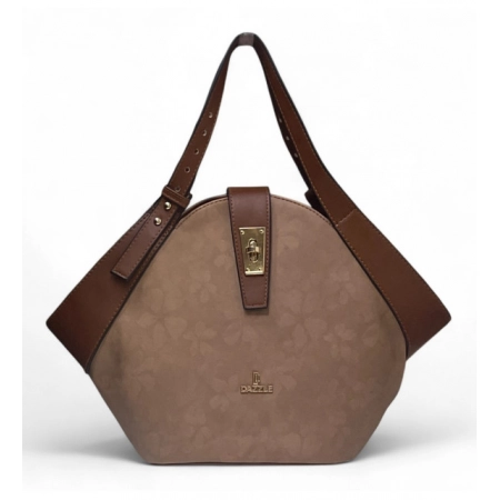 Generic Women's Polyurethane Floral Printed Hexagonal Satchel Handbag with Adjustable Strap (Brown)