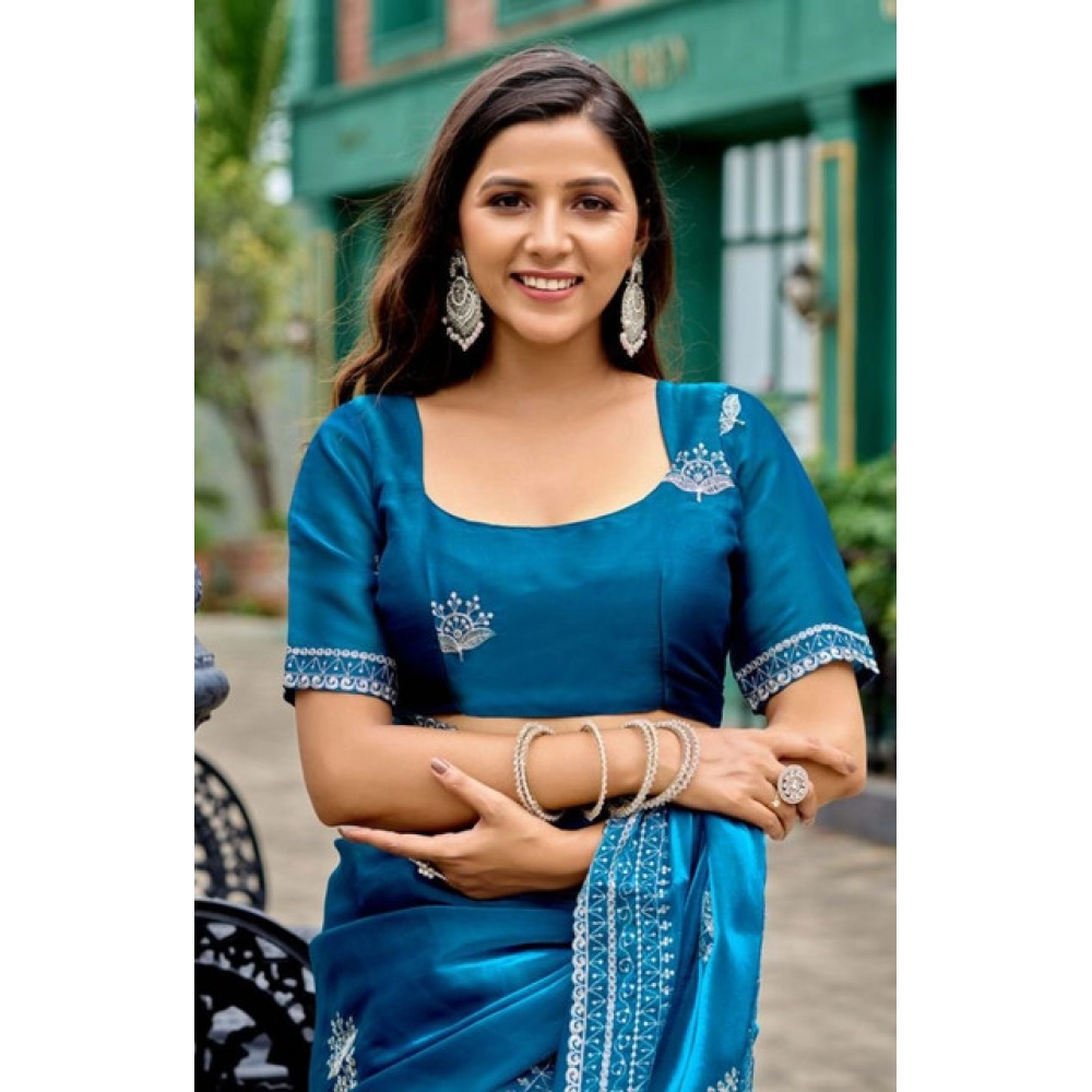 Generic Women's Faux Shimmer Motif Ready to wear Saree With Unstitched Blouse 5.5Mtr (Blue) Generic Women's Faux Shimmer Motif Ready to wear Saree With Unstitched Blouse 5.5Mtr (Blue)