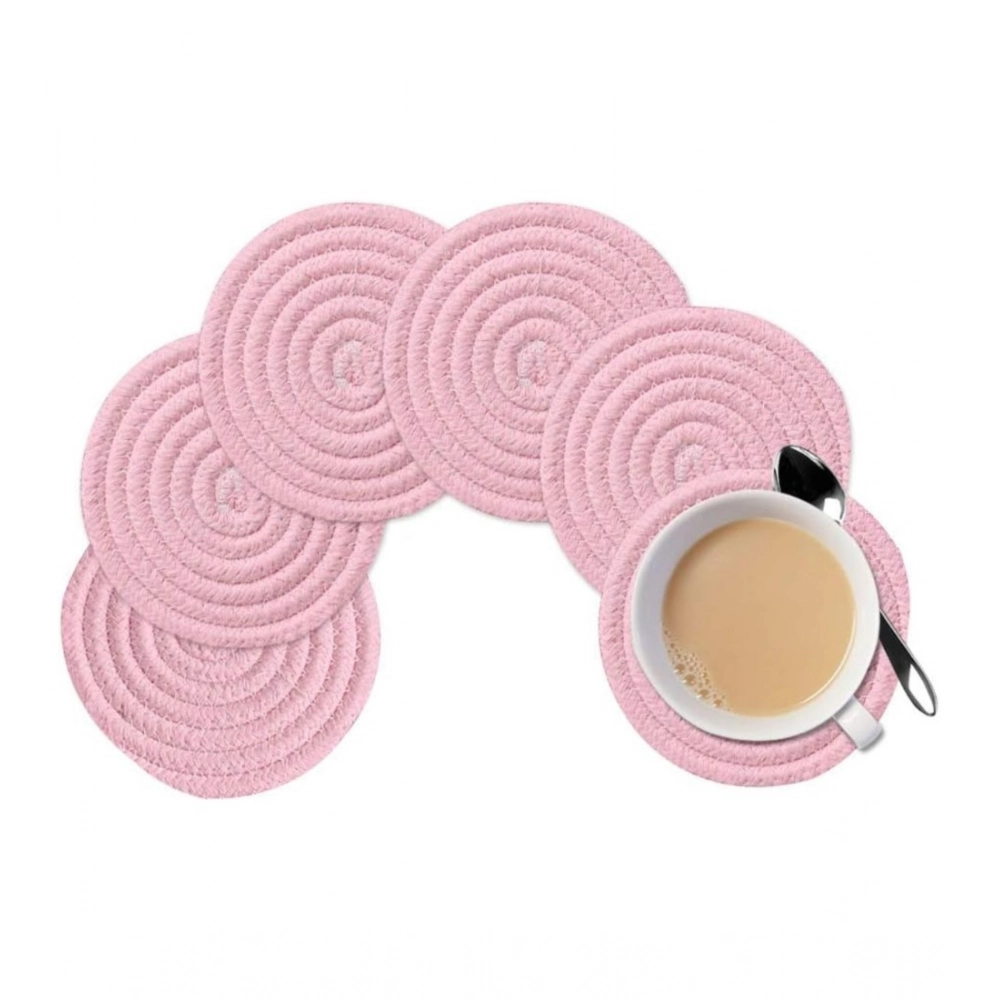 Generic Cotton Rope Drink Coasters 6 Pcs Set (Baby-Pink)