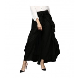 Generic Women's Rayon Ruffled Elasticated Skirt (Black)