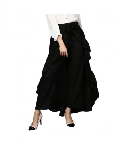 Generic Women's Rayon Ruffled Elasticated Skirt (Black)