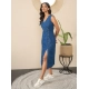 Generic Women's Denim Solid Sleeveless Dress (Blue) Generic Women's Denim Solid Sleeveless Dress (Blue)