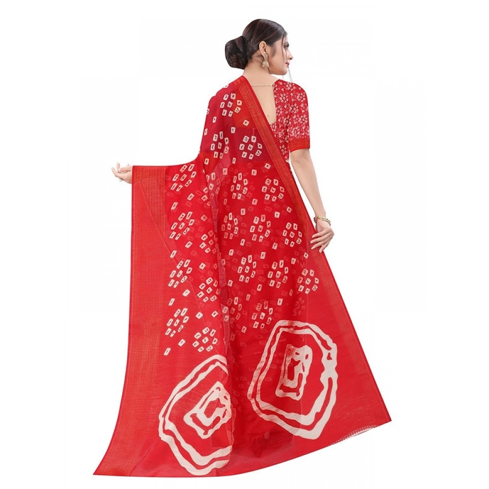 Generic Women's Cotton Silk Bandhni Saree With Unstitched Blouse 5.5Mtr (Red) Generic Women's Cotton Silk Bandhni Saree With Unstitched Blouse 5.5Mtr (Red)