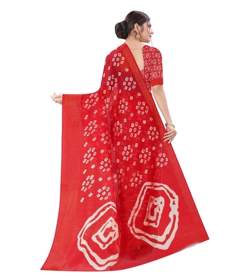 Generic Women's Cotton Silk Bandhni Saree With Unstitched Blouse 5.5Mtr (Red)