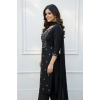 Generic Women's Georgette Ethnic Motif Round 3/4th Sleeve Kurti With Pant Dupatta Set (Black)