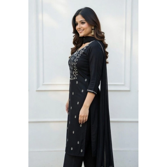 Generic Women's Georgette Ethnic Motif Round 3/4th Sleeve Kurti With Pant Dupatta Set (Black) Generic Women's Georgette Ethnic Motif Round 3/4th Sleeve Kurti With Pant Dupatta Set (Black)