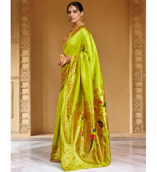 Generic Women's Silk Blend Woven Saree With Unstitched Blouse 5.5Mtr (Lime-Green)