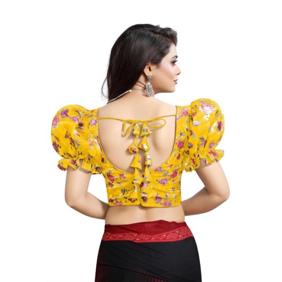 Generic Women's Organza Printed V Neck Puff Sleeve Readymade Blouse (Mustard 38 , Alterable up to 42)-PID65867 Generic Women's Organza Printed V Neck Puff Sleeve Readymade Blouse (Mustard 38 , Alterable up to 42)-PID65867