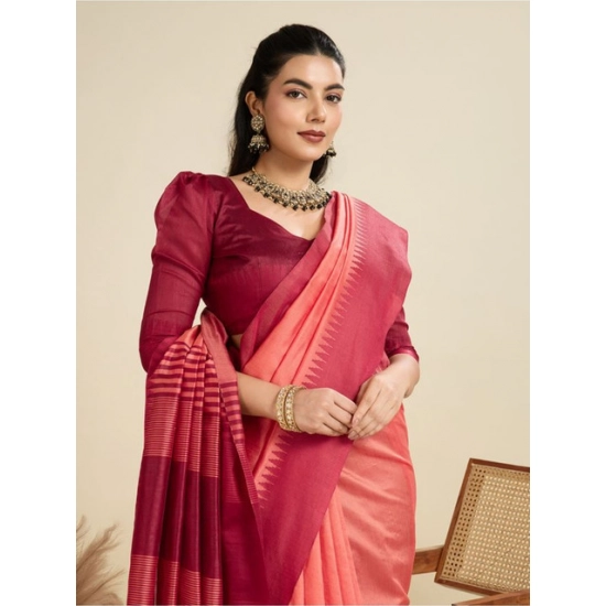 Generic Women's Raw_Silk Woven Saree With Unstitched Blouse 5.5Mtr (Peach)