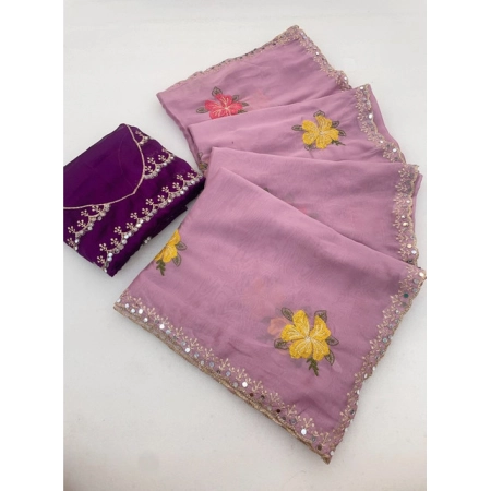 Generic Women's Georgette Embellished Saree With Unstitched Blouse 5.5Mtr (Lavender)
