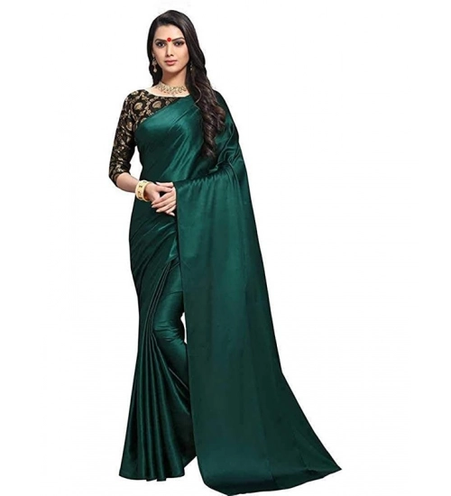 Generic Women's Satin Solid Saree With Unstitched Blouse 5.5Mtr (Green)