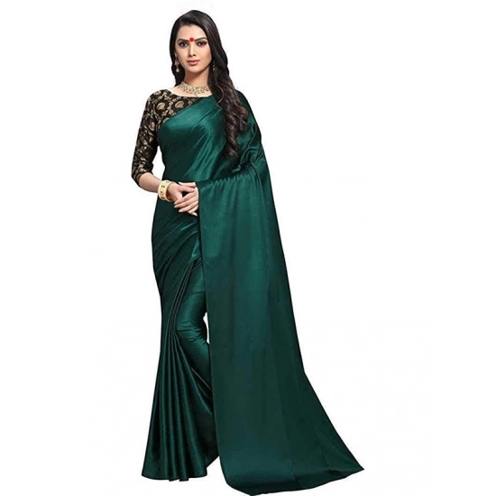 Generic Women's Satin Solid Saree With Unstitched Blouse 5.5Mtr (Green)