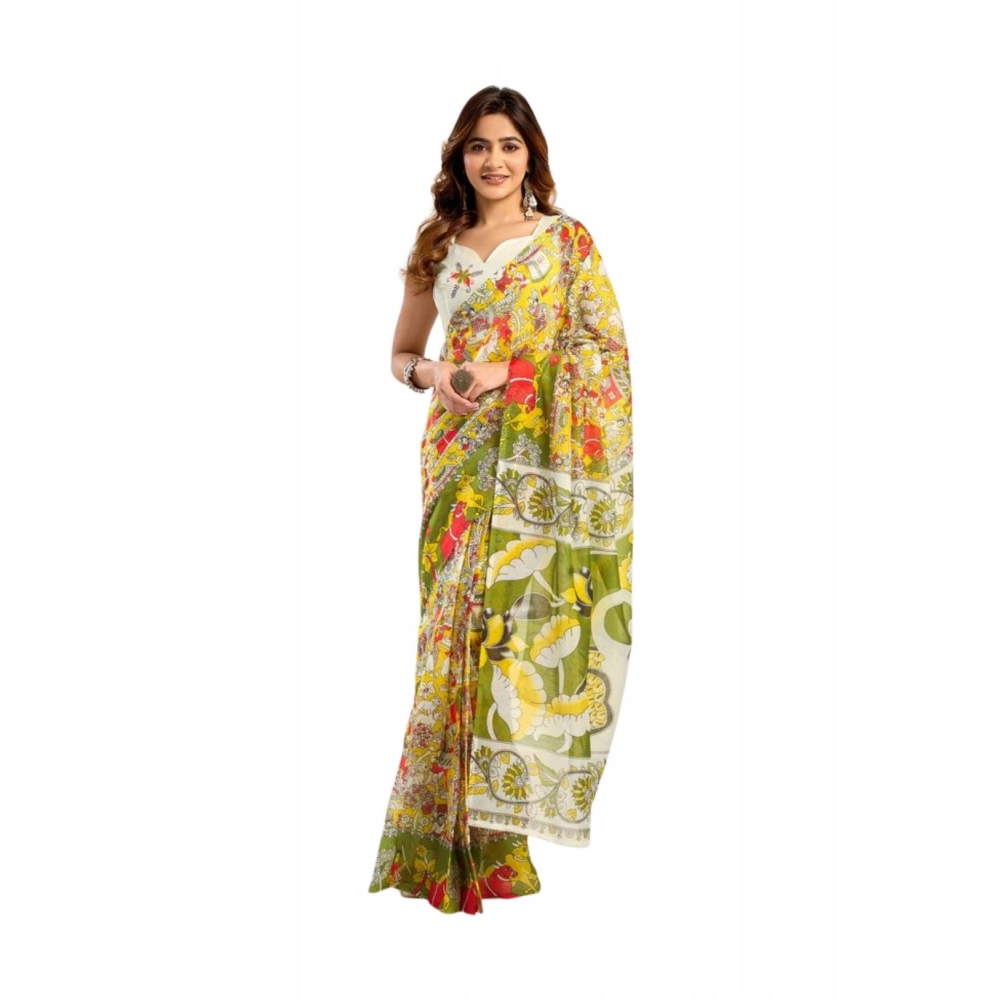 Generic Women's Faux_Linen Printed Ready-to-Wear Saree With Unstitched Blouse 5.5 Mtr (Multicolor)
