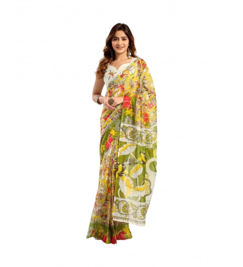 Generic Women's Faux_Linen Printed Ready-to-Wear Saree With Unstitched Blouse 5.5 Mtr (Multicolor)