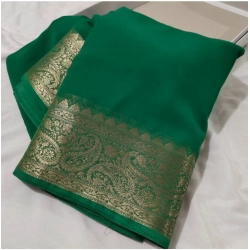 Generic Women's Crepe Chit Pallu Solid Saree With Unstitched Blouse 5.5Mtr (Green)