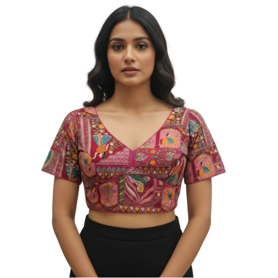 Generic Women's Crepe Position Print V Neck Short Sleeve Readymade Blouse (Pink 38 Ready , Alterable 36–40)-PID65822 Generic Women's Crepe Position Print V Neck Short Sleeve Readymade Blouse (Pink 38 Ready , Alterable 36–40)-PID65822