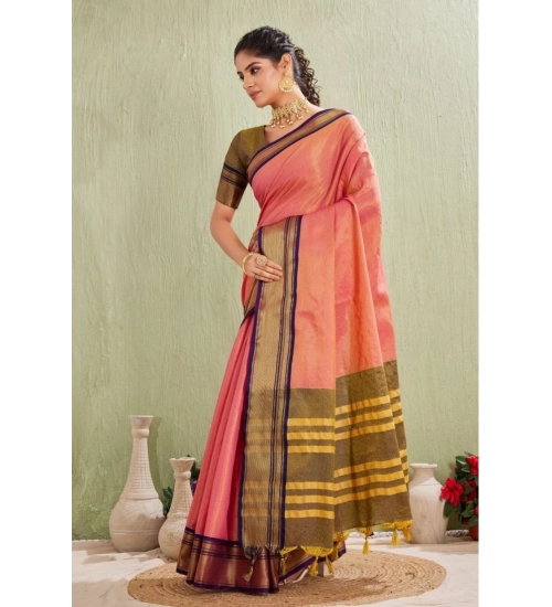 Generic Women's Silk Blended Jaquard Woven Saree With Unstitched Blouse 5.5Mtr (Pink)