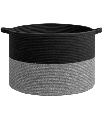 Generic Cotton Pack Of_1 16x14 Inch Storage Basket For Clothes With Out Lid (Black-Black-Kidi)