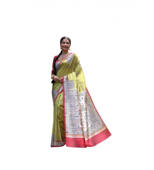 Generic Women's Faux_Tussar_Silk Printed Saree With Unstitched Blouse 5.5Mtr (Mustard)