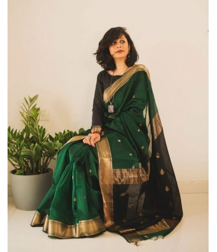 Generic Women's Soft Lichi Silk Printed Saree With Unstitched Blouse 5.5Mtr (Green)
