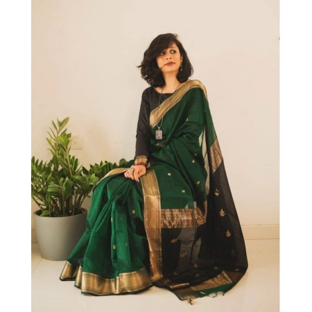 Generic Women's Soft Lichi Silk Printed Saree With Unstitched Blouse 5.5Mtr (Green)