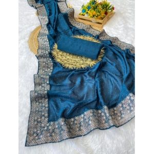 Generic Women's Silk Embroidred Saree With Unstitched Blouse 5.5Mtr (Light Green)