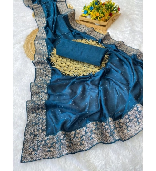 Generic Women's Silk Embroidred Saree With Unstitched Blouse 5.5Mtr (Light Green)