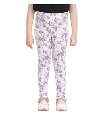Generic Girl's Cotton Lycra Floral Elasticated Jeggings (Lavender)