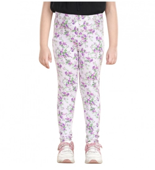 Generic Girl's Cotton Lycra Floral Elasticated Jeggings (Lavender) Generic Girl's Cotton Lycra Floral Elasticated Jeggings (Lavender)