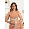 Generic Women's Faux Linen Floral Print Ready to wear Saree With Unstitched Blouse 5.5Mtr (Peach)