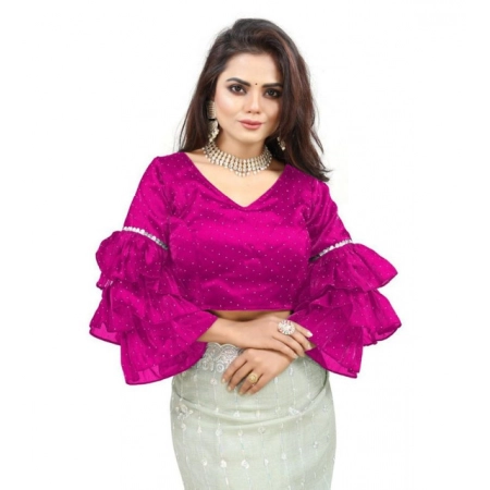 Generic Women's Organza Solid V Neck Layered Ruffle Sleeve Readymade Blouse (Pink Free Size , up to 38–40 Bust)-PID65856 Generic Women's Organza Solid V Neck Layered Ruffle Sleeve Readymade Blouse (Pink Free Size , up to 38–40 Bust)-PID65856